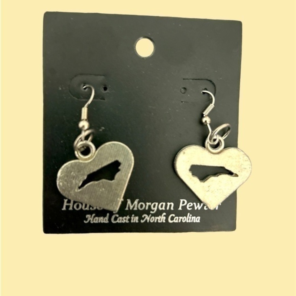 Beautiful pewter earrings in the hard shape of North Carolina brand new